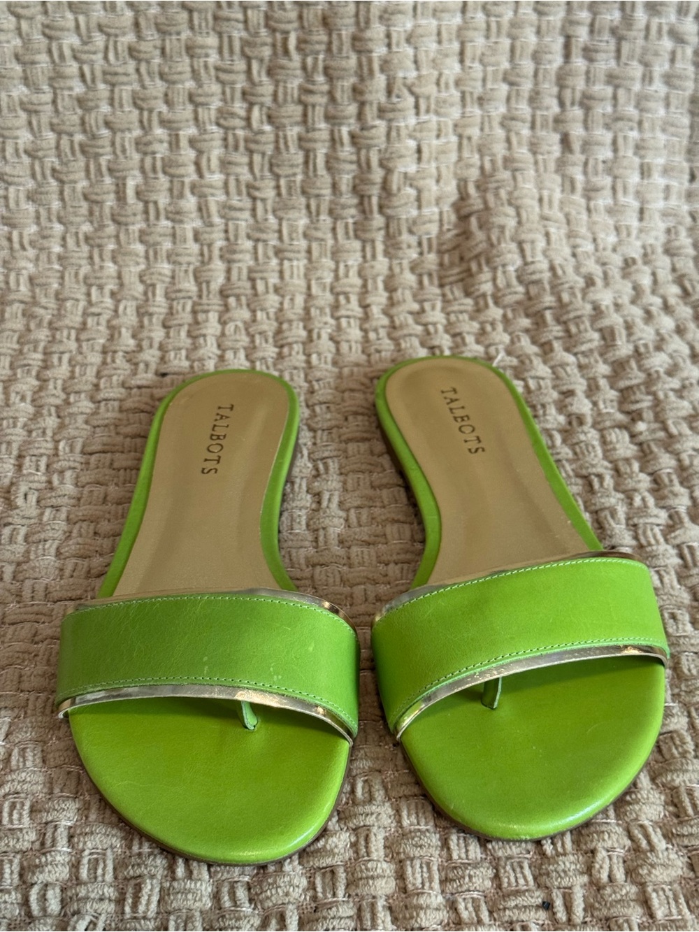 Talbots Lime Green Slide Mules with Metallic Trim